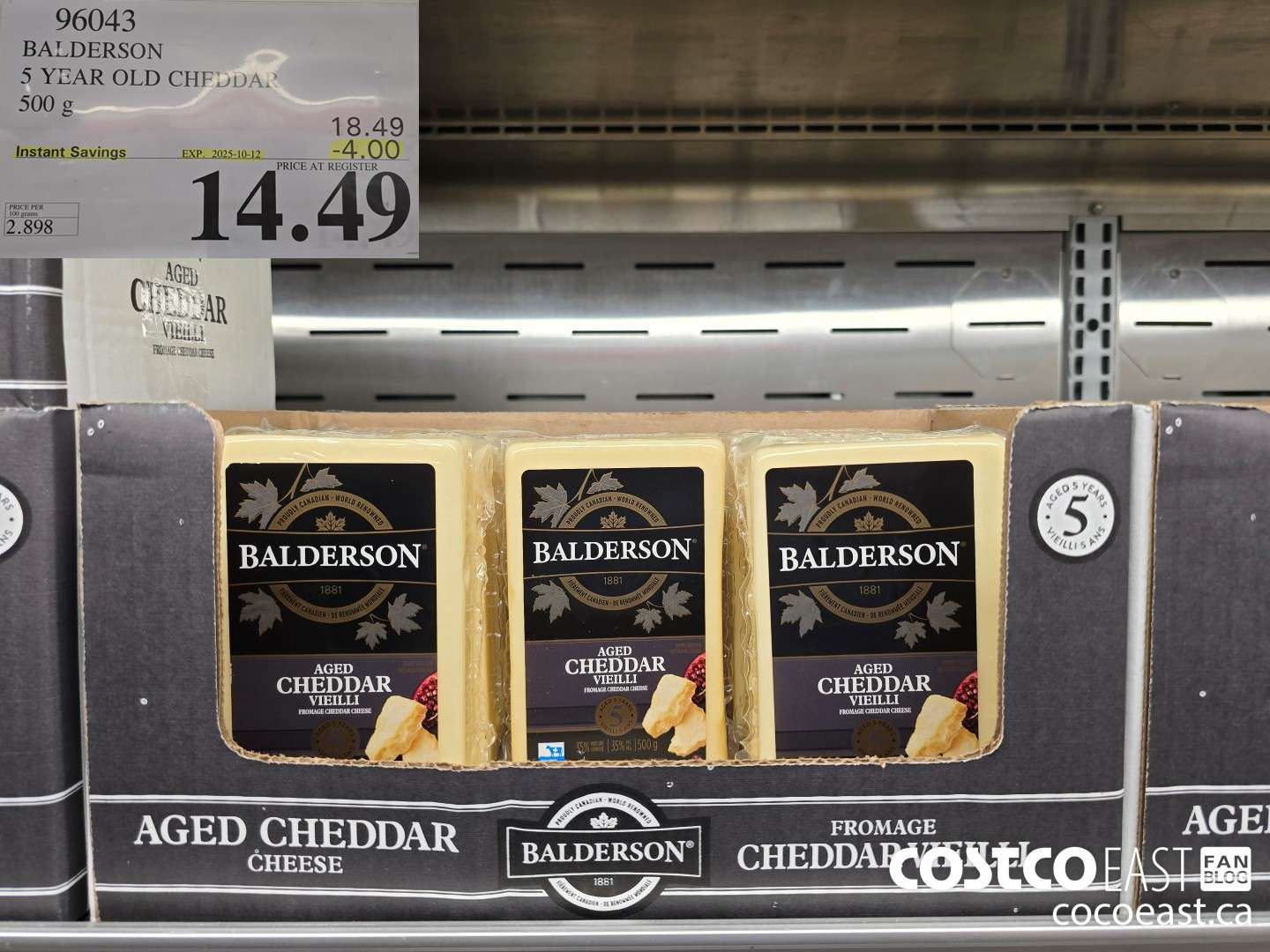 96043 BALDERSON 5 YEAR OLD CHEDDAR 500 G ($4.00 INSTANT SAVINGS EXPIRES ON 2025-10-12) $14.49
