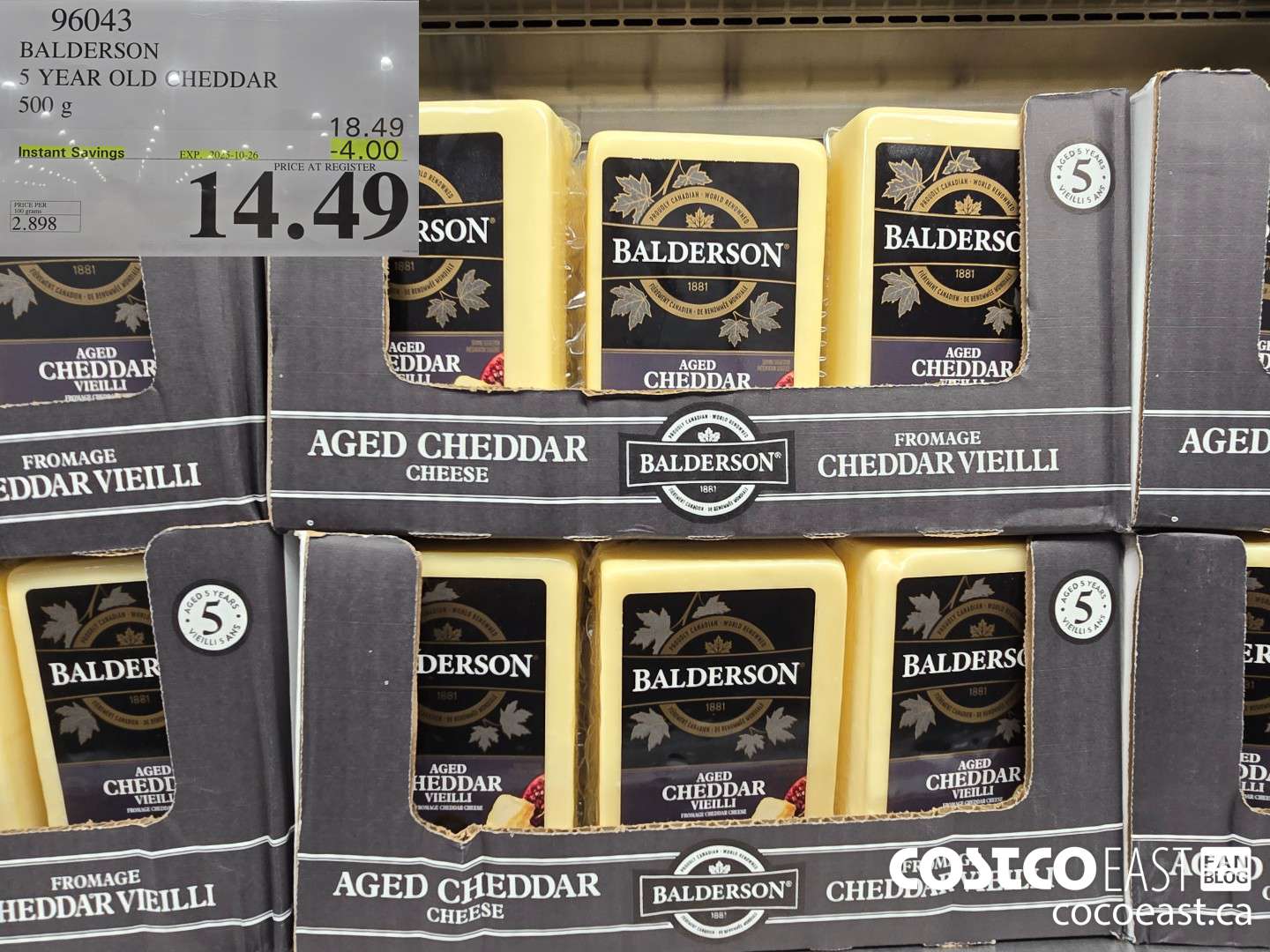 96043 BALDERSON 5 YEAR OLD CHEDDAR 500 G ($4.00 INSTANT SAVINGS EXPIRES ON 2025-10-26) $14.49