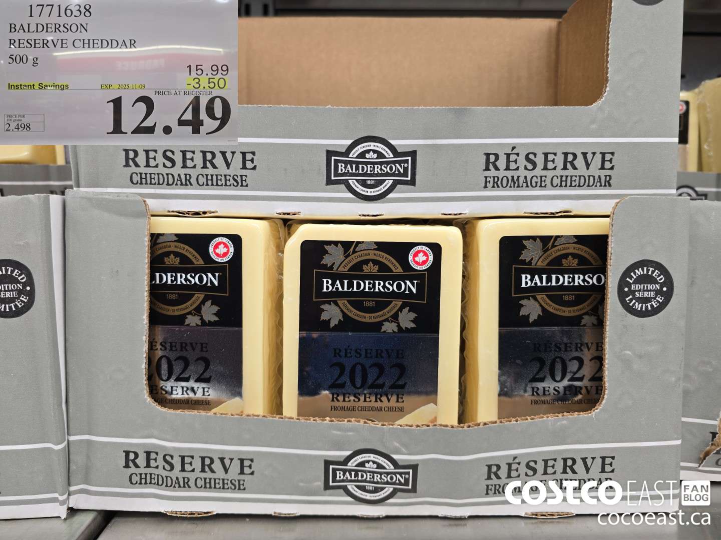 1771638 BALDERSON RESERVE CHEDDAR 500 G ($3.50 INSTANT SAVINGS EXPIRES ON 2025-11-09) $12.49
