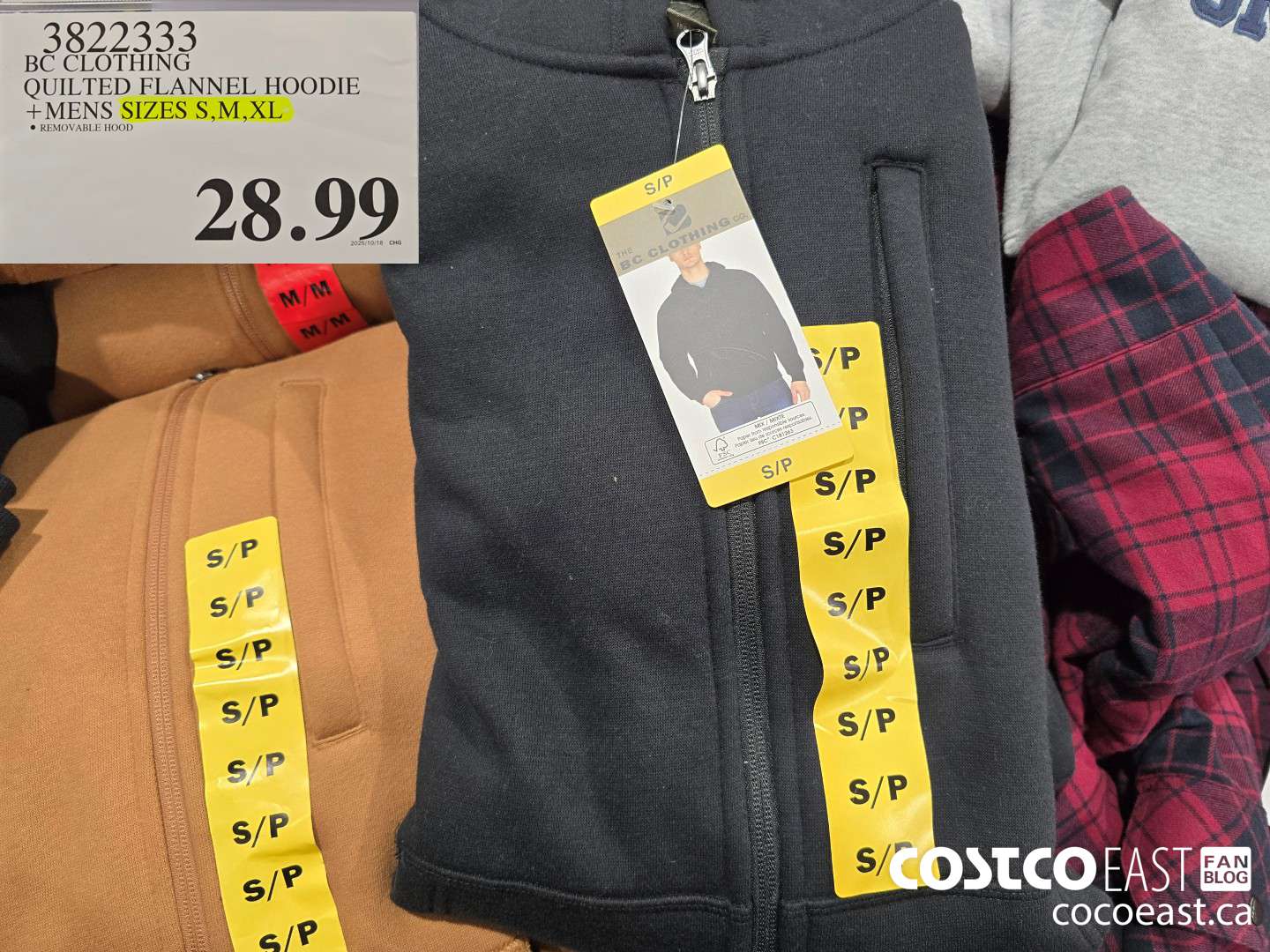 3822333 BC CLOTHING QUILTED FLANNEL HOODIE MENS SIZES S, M, XL $28.99