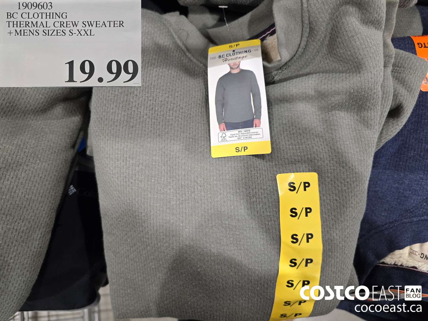 1909603 BC CLOTHING THERMAL CREW SWEATER +MENS SIZES S-XXL $19.99