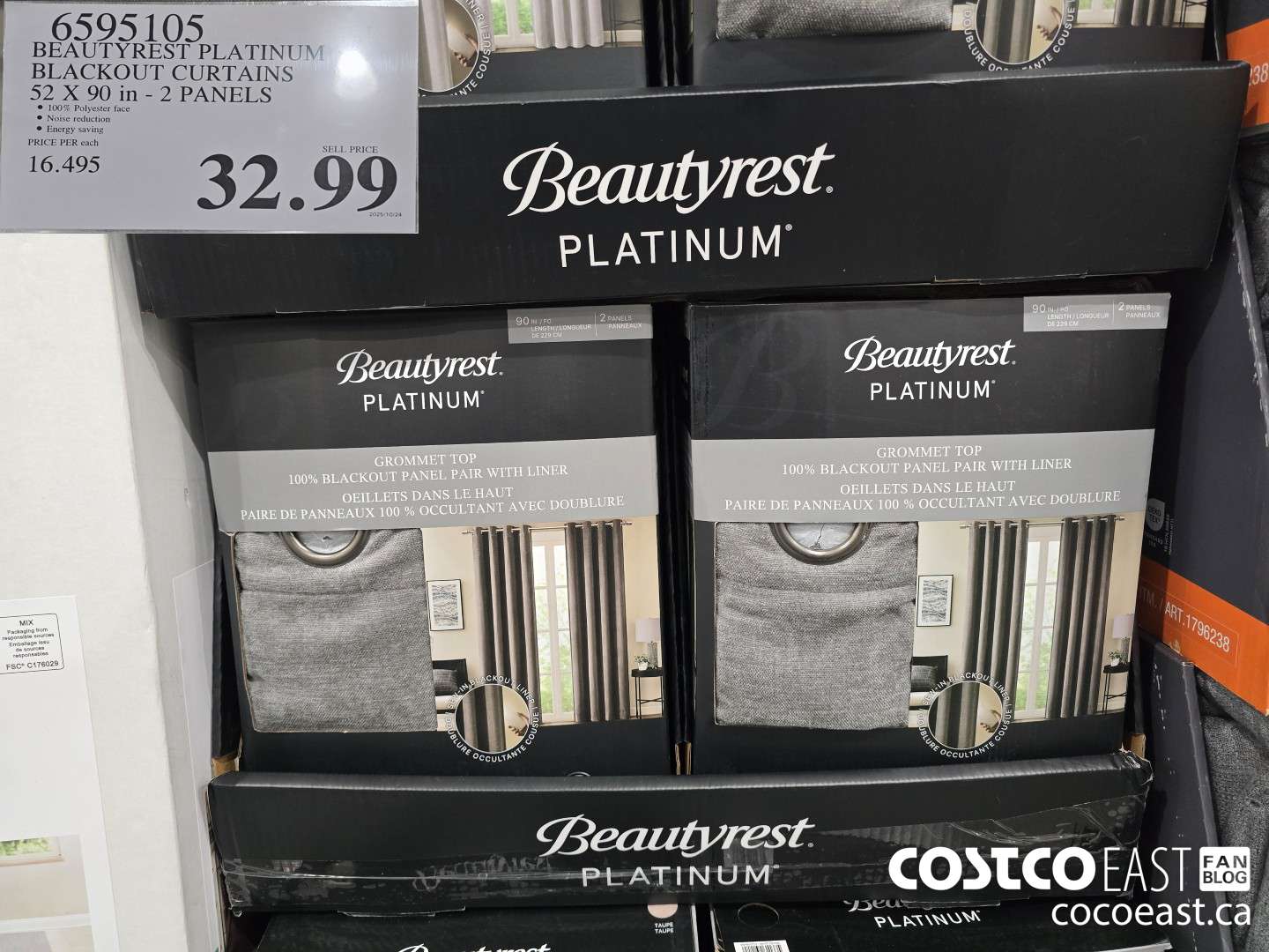 6595105 BEAUTYREST PLATINUS BLACKOUT CURTAINS 52 x 90 IN - 2 PANELS $32.99