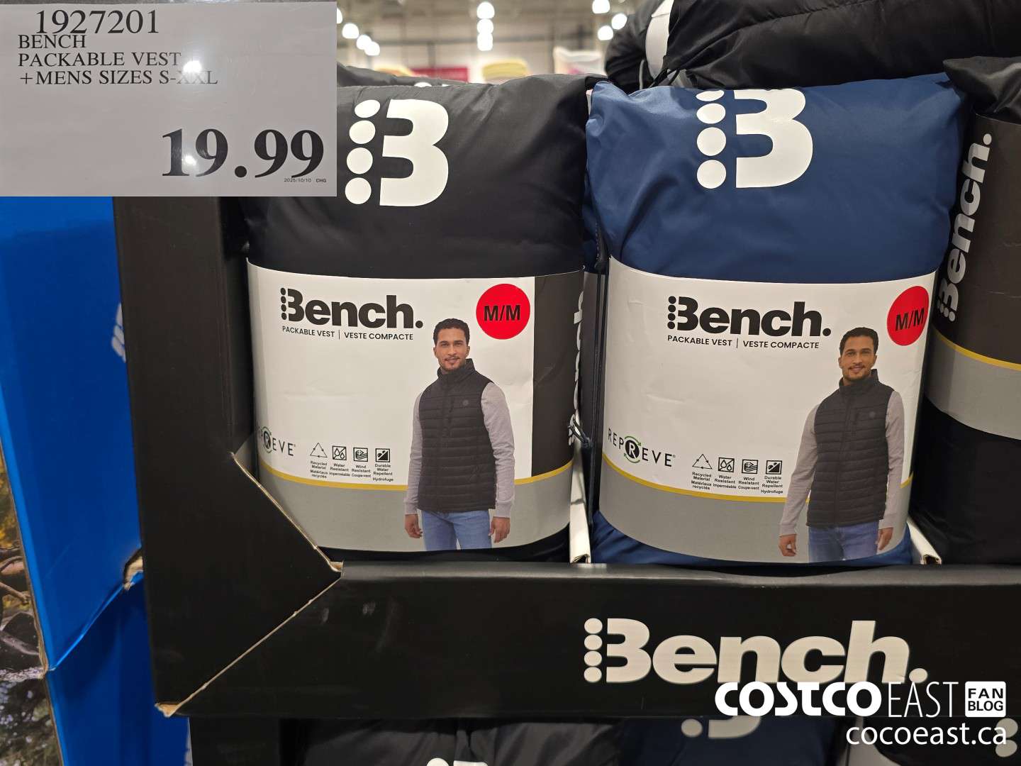 1927201 BENCH PACKABLE VEST +MENS SIZES S-XXL $19.99