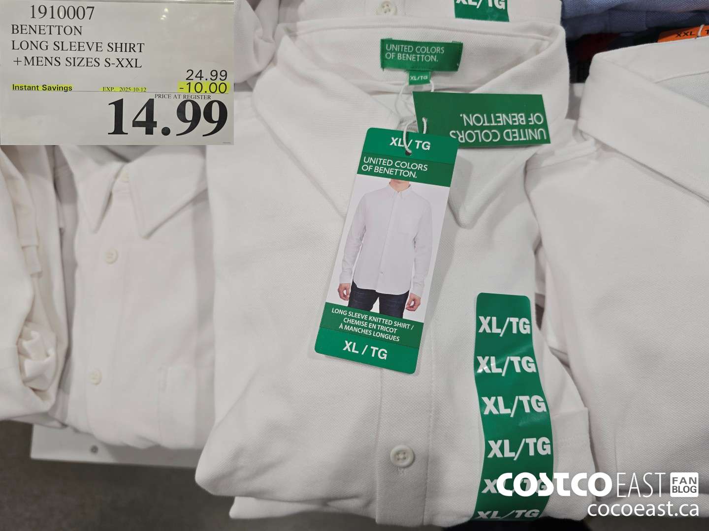 1910007 BENETTON LONG SLEEVE SHIRT +MENS SIZES S-XXL ($10.00 INSTANT SAVINGS EXPIRES ON 2025-10-12) $14.99