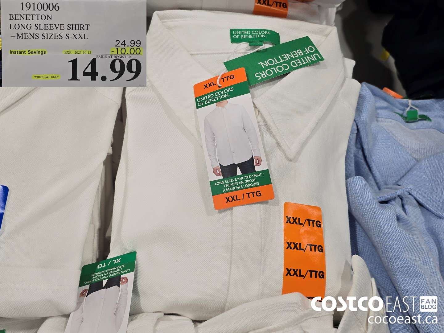 1910006 BENETTON LONG SLEEVE SHIRT +MENS SIZES S-XXL ($10.00 INSTANT SAVINGS EXPIRES ON 2025-10-12) $14.99