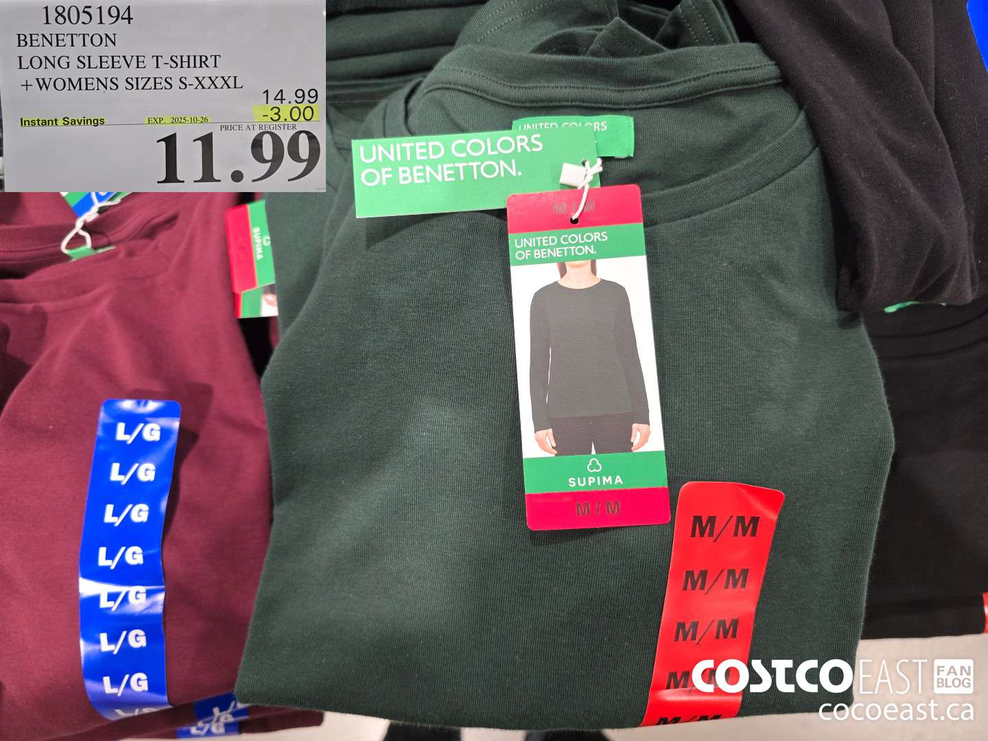 1805194 BENETTON LONG SLEEVE T-SHIRT + LADIES SIZES S-XXXL ($3.00 INSTANT SAVINGS EXPIRES ON 2025-10-26) $11.99