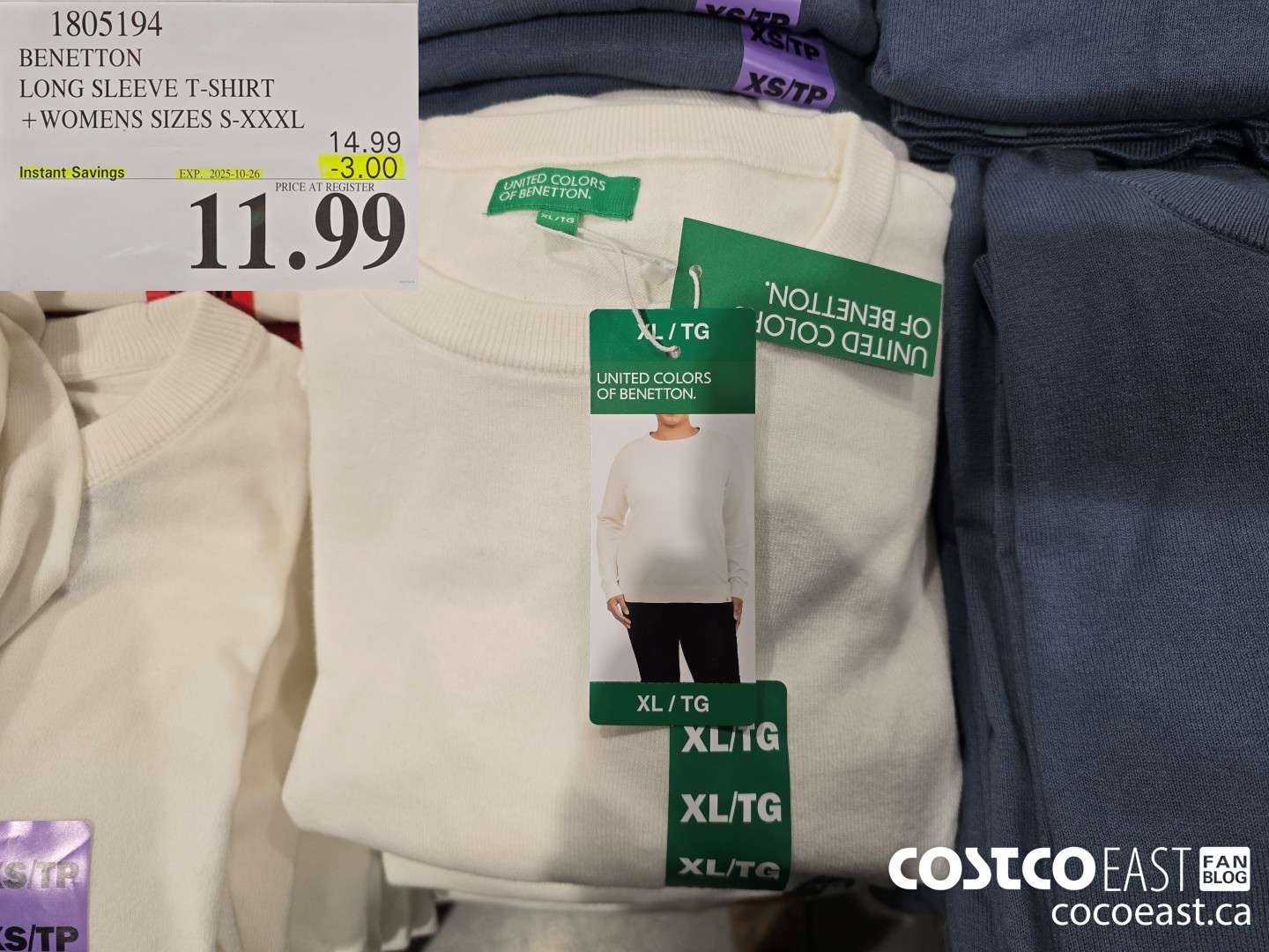 1805194 BENETTON LONG SLEEVE T-SHIRT + LADIES SIZES S-XXXL ($3.00 INSTANT SAVINGS EXPIRES ON 2025-10-26) $11.99