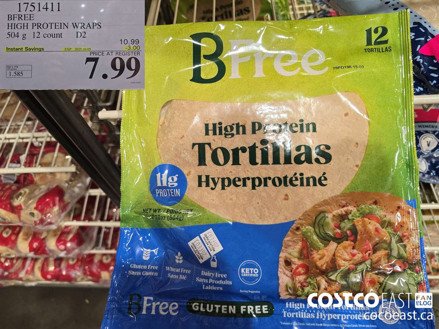 1751411 BFREE HIGH PROTEIN WRAPS 504 G 12 count ($3.00 INSTANT SAVINGS EXPIRES ON 2025-10-05) $7.99