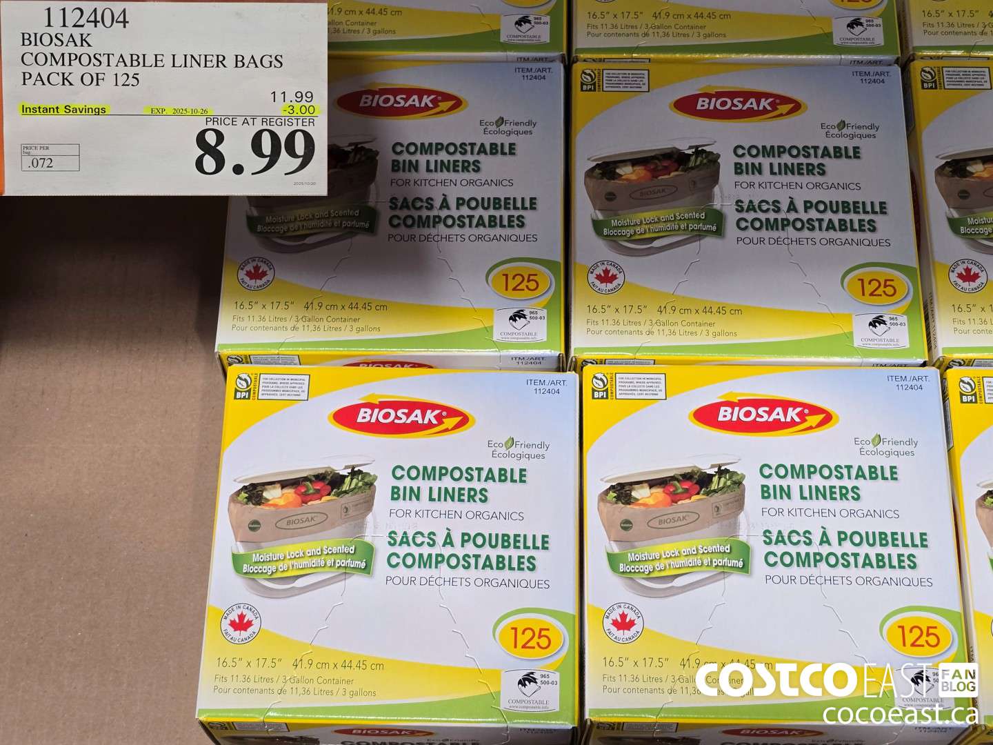 112404 BIOSAK COMPOSTABLE LINER BAGS PACK OF 125 ($3.00 INSTANT SAVINGS EXPIRES ON 2025-10-26) $8.99