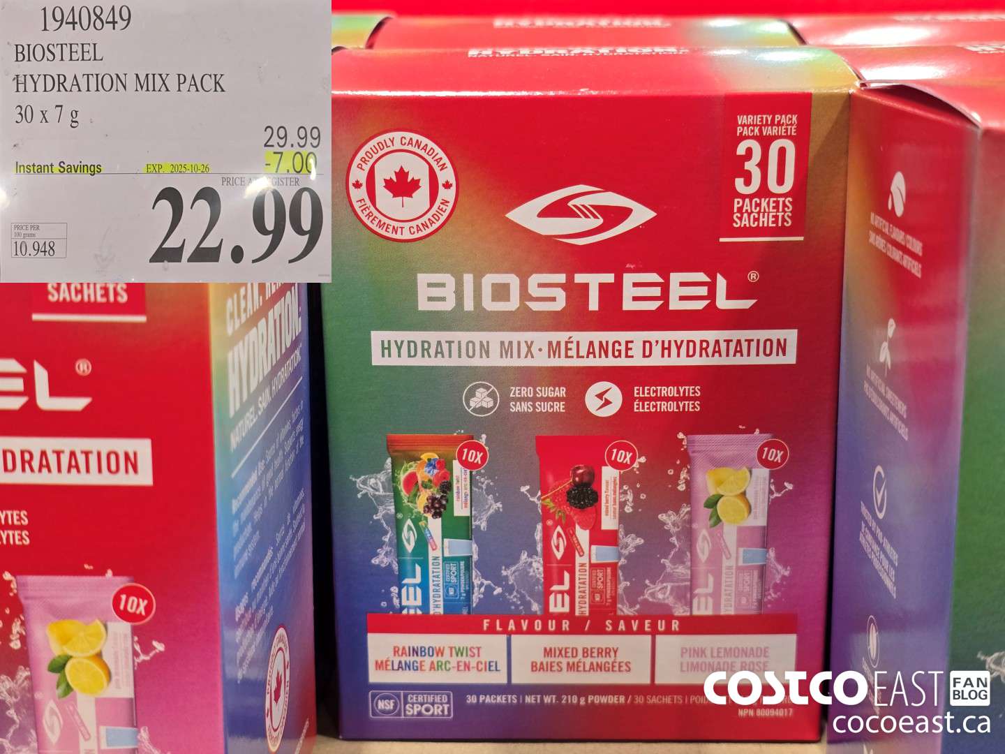 1940849 BIOSTEEL HYDRATION MIX PACK 30 X 7 G ($7.00 INSTANT SAVINGS EXPIRES ON 2025-10-26) $22.99