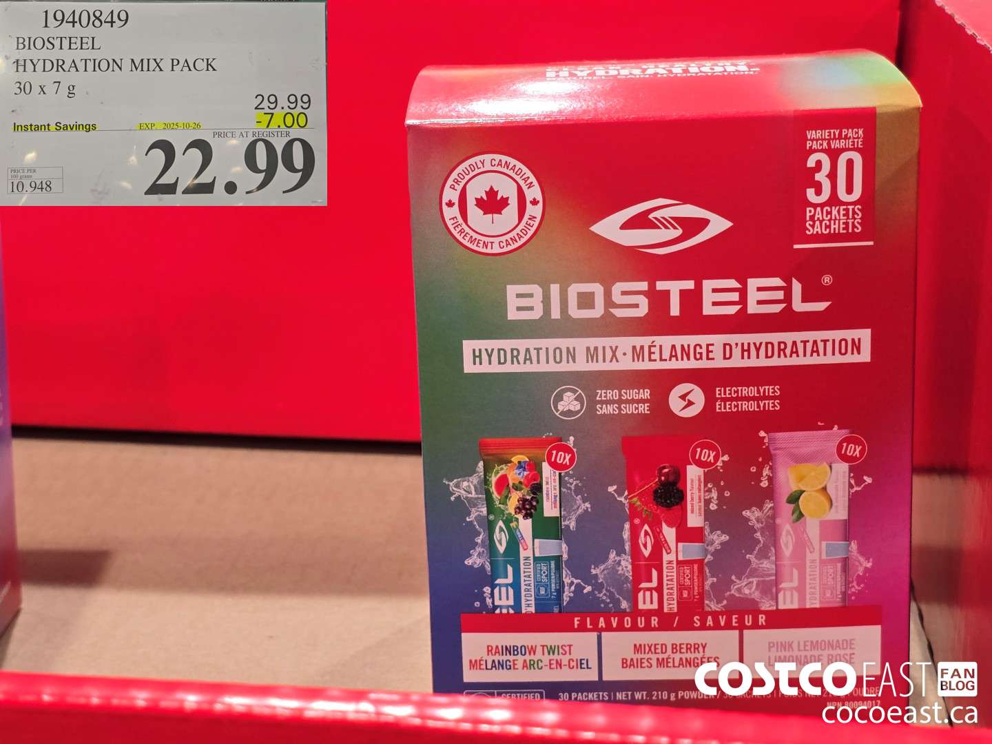 1940849 BIOSTEEL HYDRATION MIX PACK 30 X 7 G ($7.00 INSTANT SAVINGS EXPIRES ON 2025-10-26) $22.99