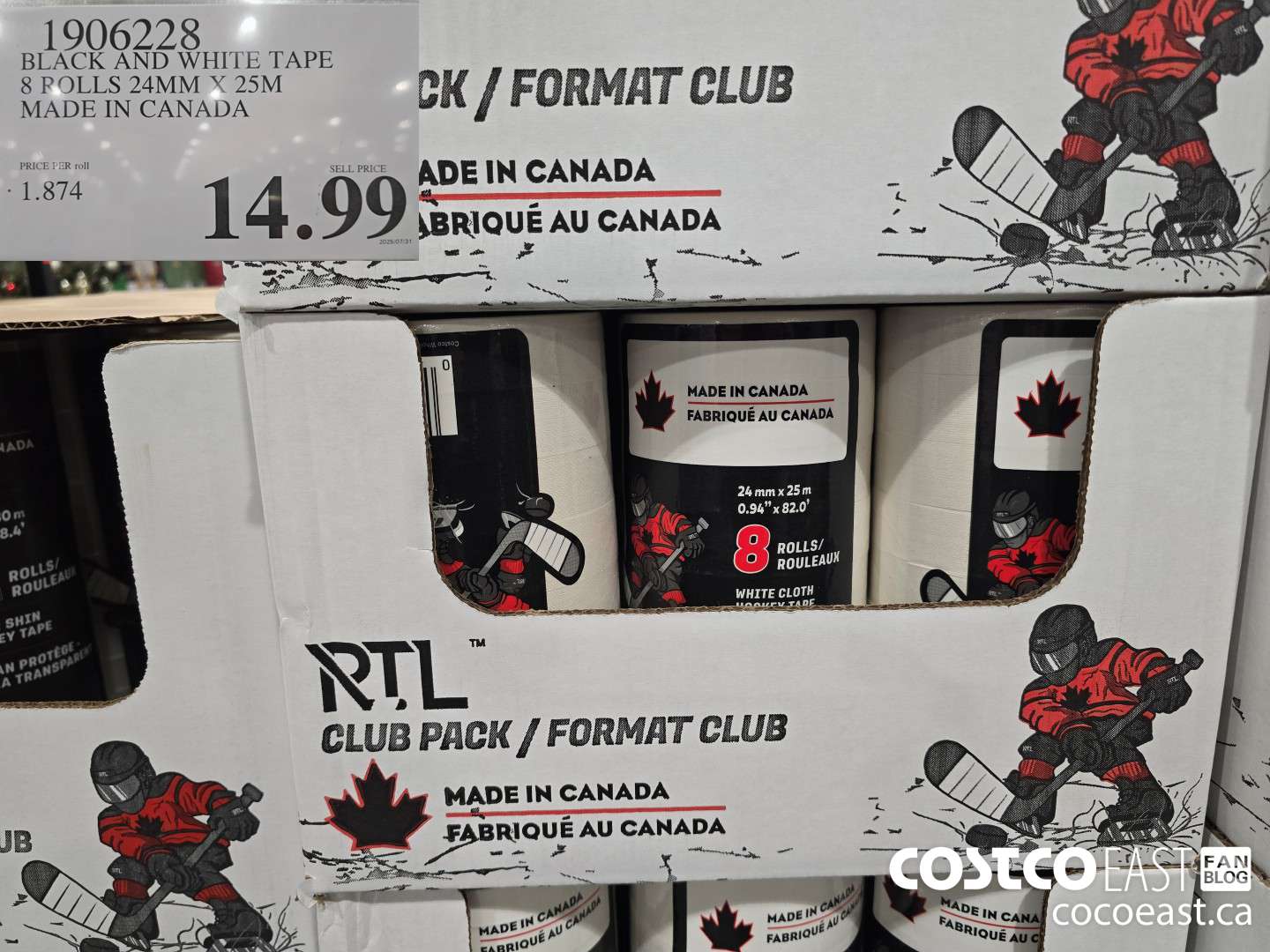 1906228 BLACK AND WHITE TAPE 8 ROLLS 24MM X 25M MADE IN CANADA $14.99