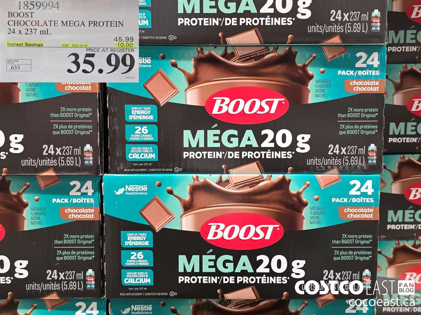 1859994 BOOST MEGA PROTEIN CHOCOLATE SHAKE 24 x 237mL ($10.00 INSTANT SAVINGS EXPIRES ON 2025-10-19) $35.99