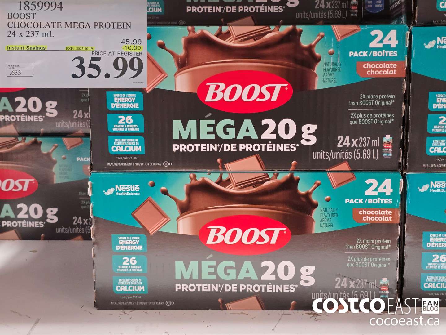 1859994 BOOST MEGA PROTEIN CHOCOLATE SHAKE 24 x 237mL ($10.00 INSTANT SAVINGS EXPIRES ON 2025-10-19) $35.99