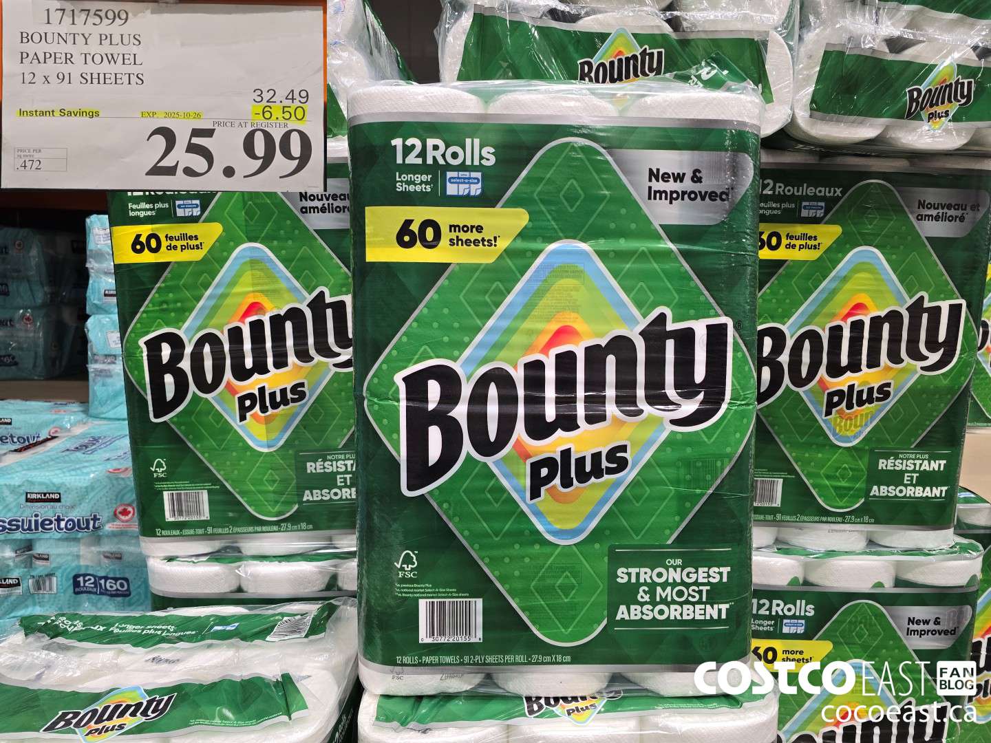 1717599 BOUNTY PLUS PAPER TOWEL 12 x 91 SHEETS ($6.50 INSTANT SAVINGS EXPIRES ON 2025-10-26) $25.99