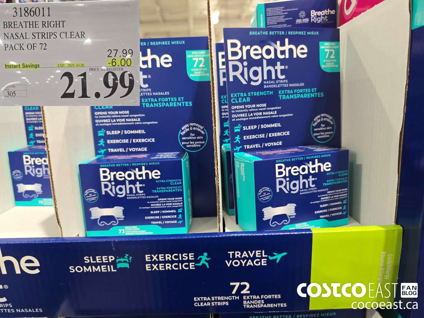 3186011 BREATHE RIGHT NASAL STRIPS CLEAR PACK OF 72 ($6.00 INSTANT SAVINGS EXPIRES ON 2005-10-26) $21.99