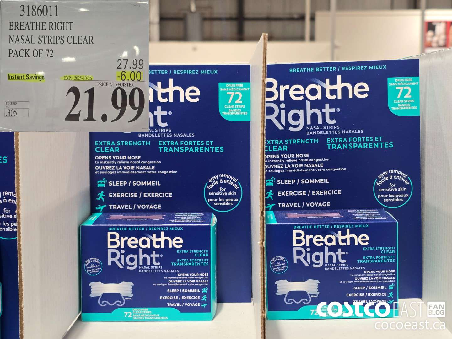 3186011 BREATHE RIGHT NASAL STRIPS CLEAR PACK OF 72 ($6.00 INSTANT SAVINGS EXPIRES ON 2005-10-26) $21.99