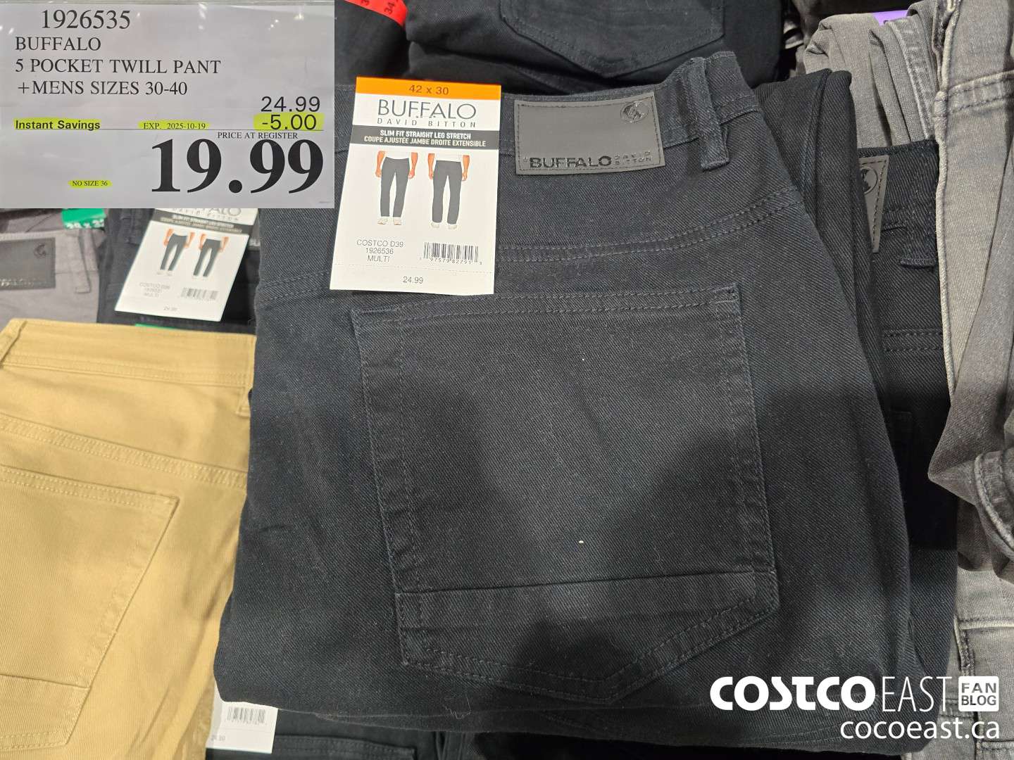 1926535 BUFFALO 5 POCKET TWILL PANT +MENS SIZES 30-40 ($5.00 INSTANT SAVINGS EXPIRES ON 2025-10-19) $19.99