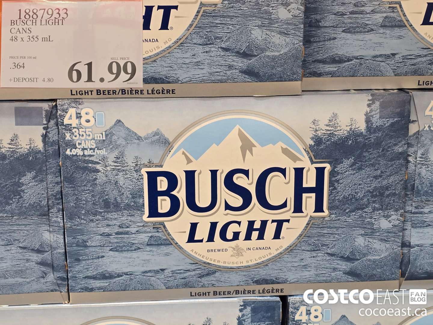 1887933 BUSCH LIGHT CANS 48 x 355 mL $61.99
