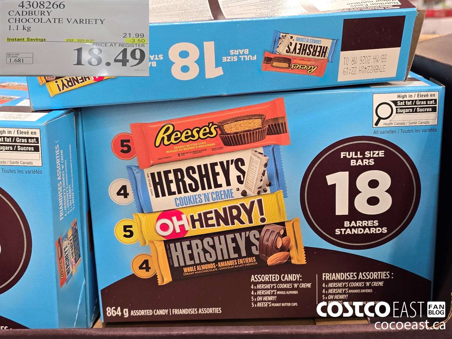 4308266 CADBURY CHOCOLATE VARIETY 1.1 kg ($3.50 INSTANT SAVINGS EXPIRES ON 2025-10-27) $18.49