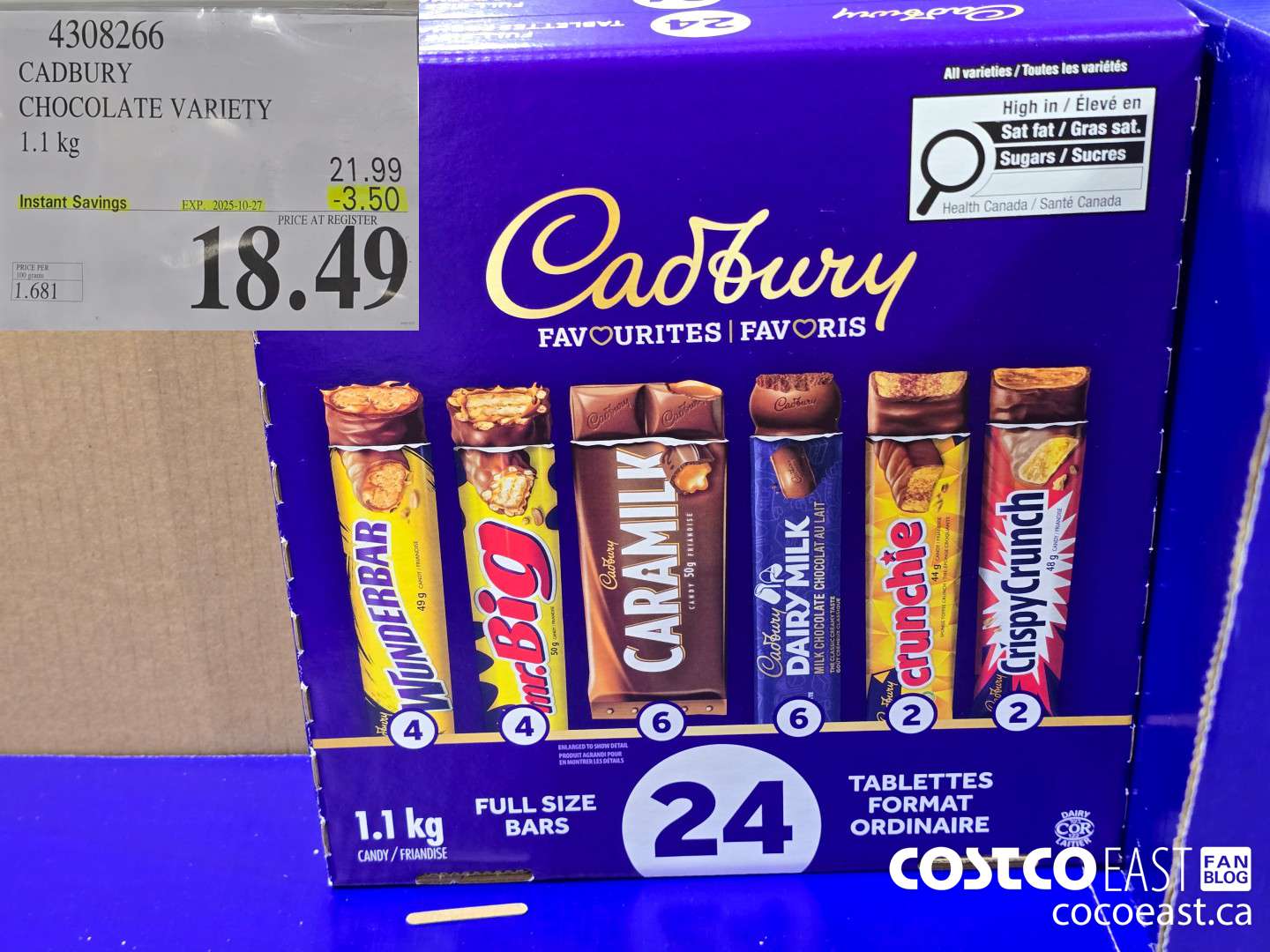 4308266 CADBURY CHOCOLATE VARIETY 1.1 kg ($3.50 INSTANT SAVINGS EXPIRES ON 2025-10-27) $18.49