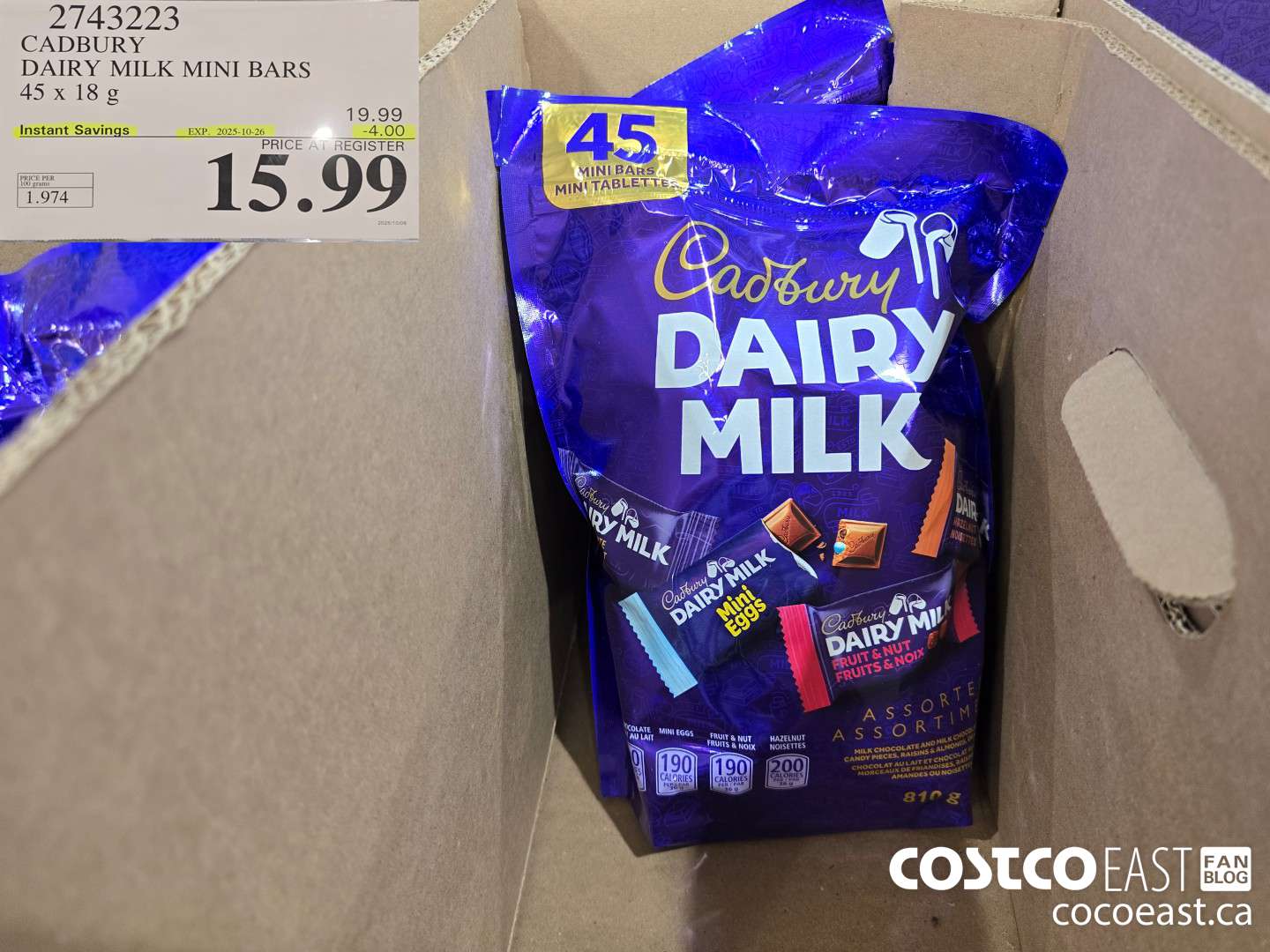2743223 CADBURY DAIRY MILK MINI BARS 45x 18G ($4.00 INSTANT SAVINGS EXPIRES ON 2025-10-26) $15.99