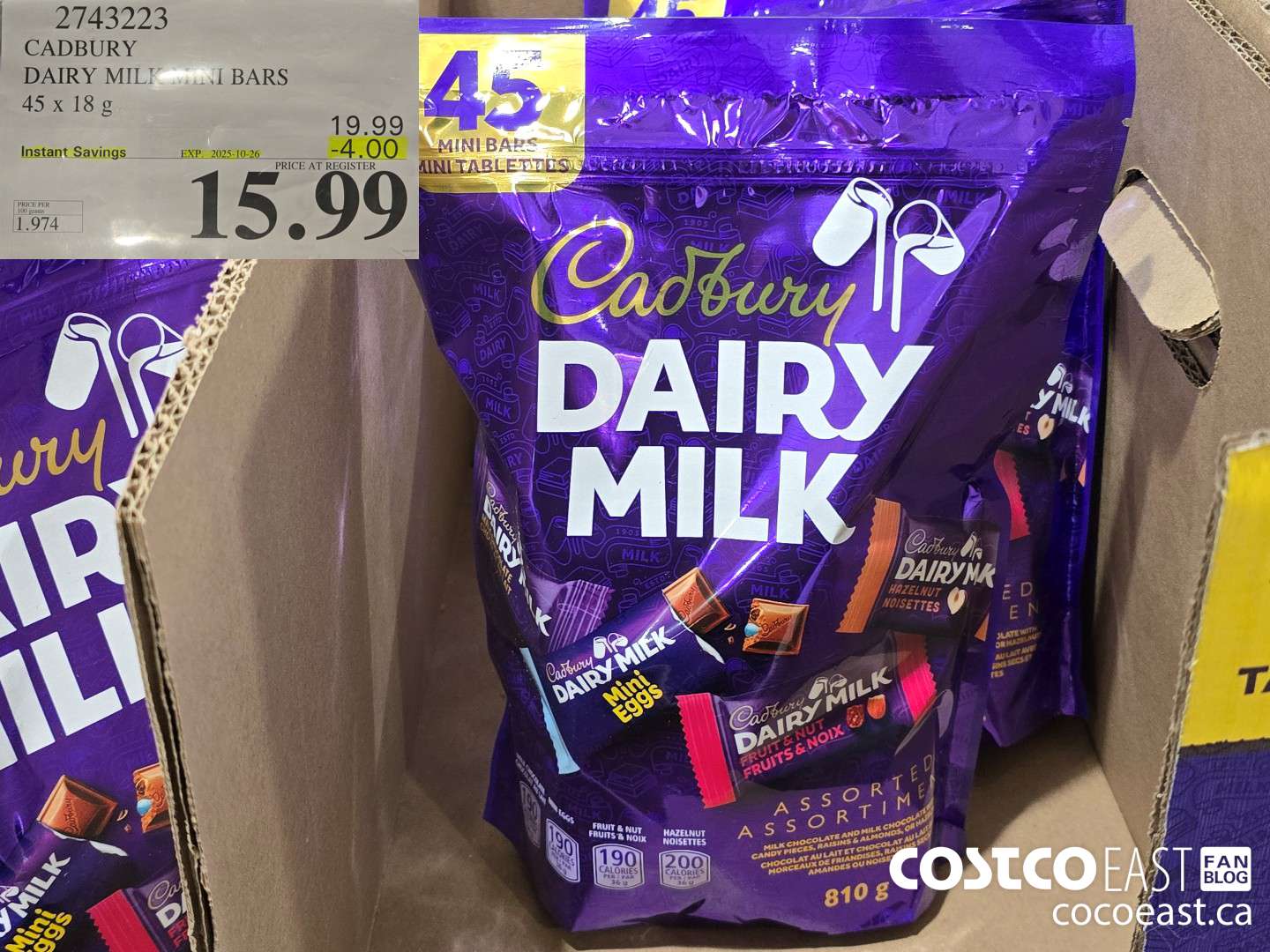 2743223 CADBURY DAIRY MILK MINI BARS 45x 18G ($4.00 INSTANT SAVINGS EXPIRES ON 2025-10-26) $15.99