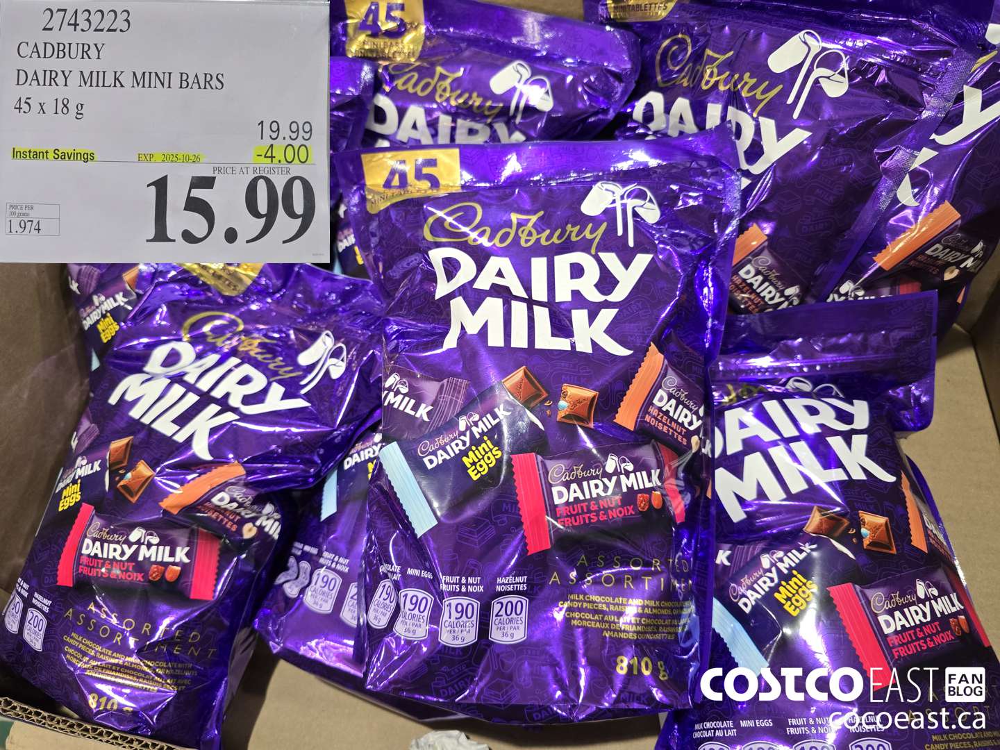 2743223 CADBURY DAIRY MILK MINI BARS 45x 18G ($4.00 INSTANT SAVINGS EXPIRES ON 2025-10-26) $15.99