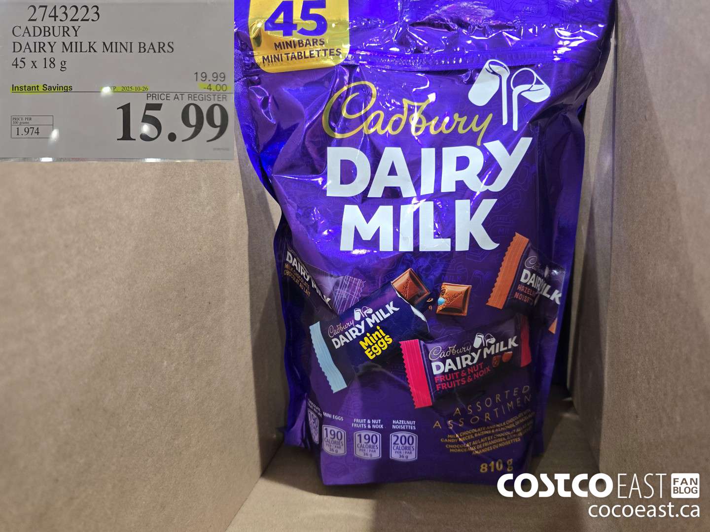 2743223 CADBURY DAIRY MILK MINI BARS 45x 18G ($4.00 INSTANT SAVINGS EXPIRES ON 2025-10-26) $15.99