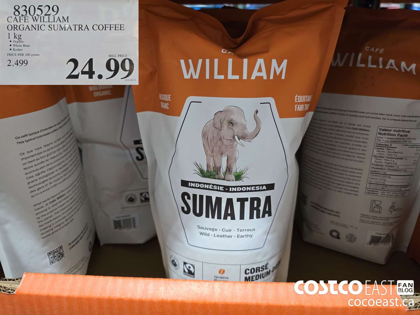 830529 CAFE WILLIAM ORGANIC SUMATRA COFFEE 1 kg $24.99