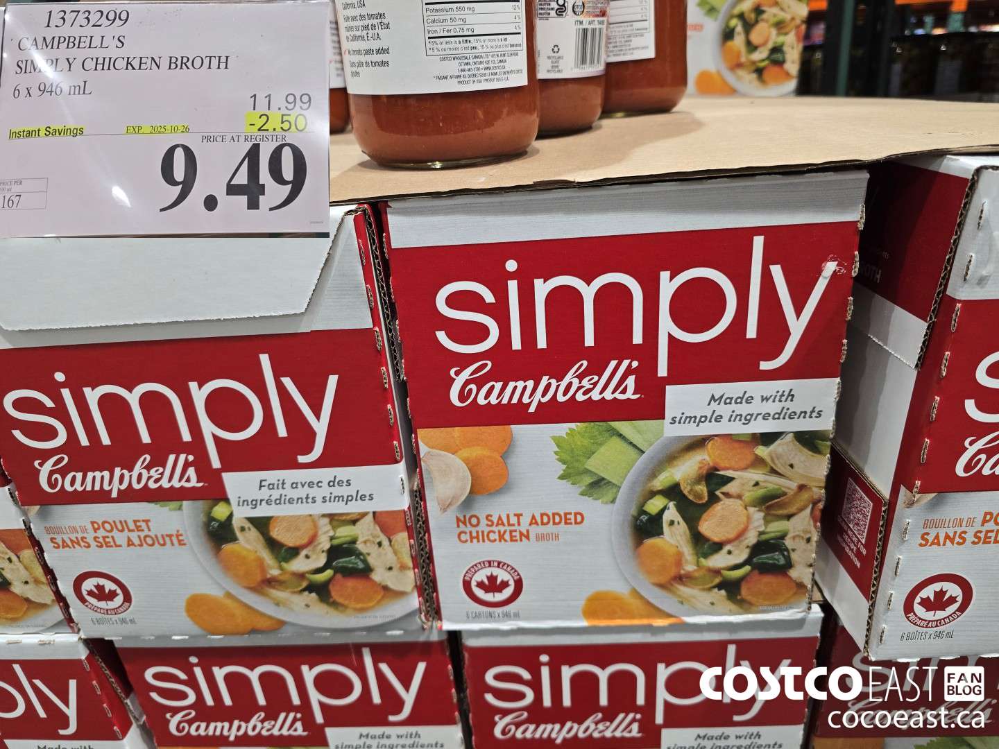 1373299 CAMPBELL'S SIMPLY CHICKEN BROTH 6 x 946 mL ($2.50 INSTANT SAVINGS EXPIRES ON 2025-10-26) $9.49