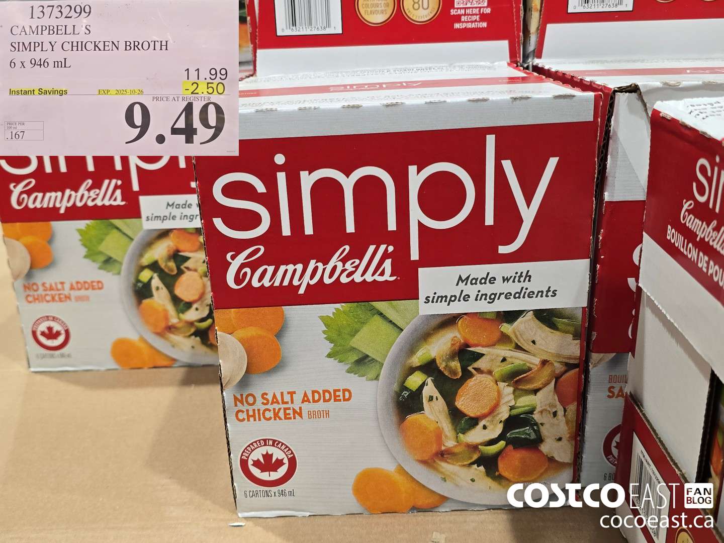 1373299 CAMPBELL'S SIMPLY CHICKEN BROTH 6 x 946 mL ($2.50 INSTANT SAVINGS EXPIRES ON 2025-10-26) $9.49