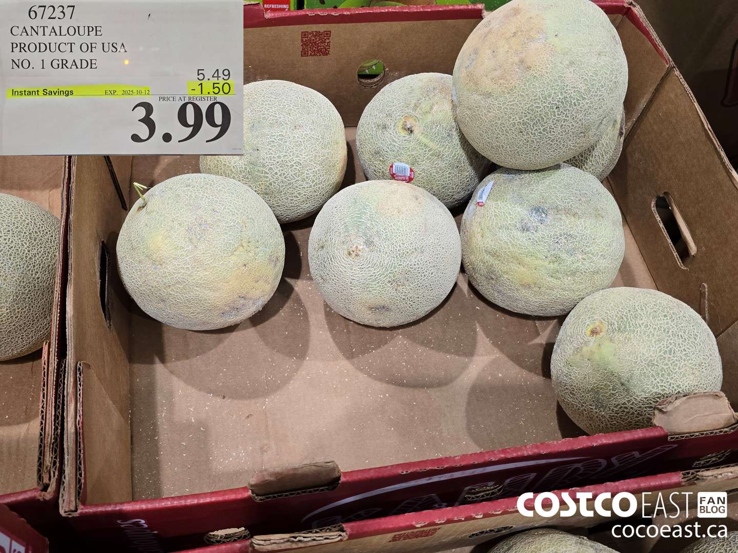67237 CANTALOUPE PRODUCT OF USA NO. 1 GRADE ($1.50 INSTANT SAVINGS EXPIRES ON 2025-10-12) $3.99