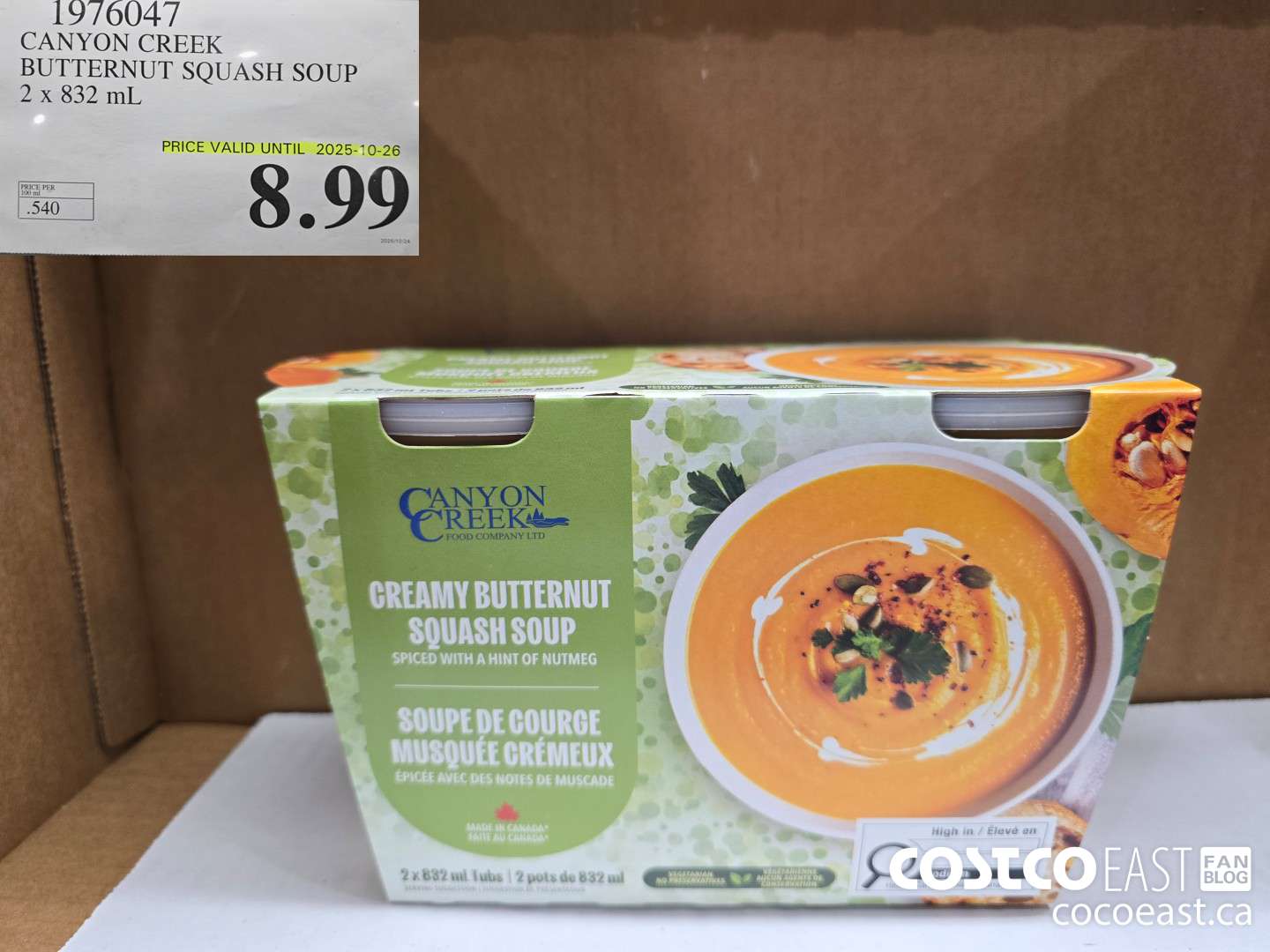1976047 CANYON CREEK BUTTERNUT SQUASH SOUP 2 x 832 mL $8.99