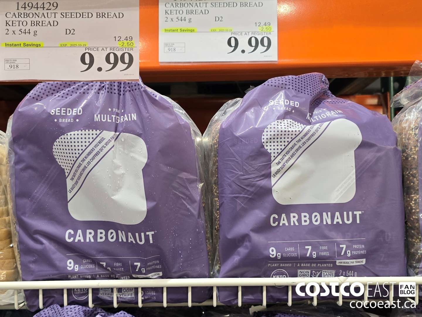 1494429 CARBONAUT SEEDED BREAD KETO BREAD 2 x 544G ($2.50 INSTANT SAVINGS EXPIRES ON 2025-10-19) $9.99