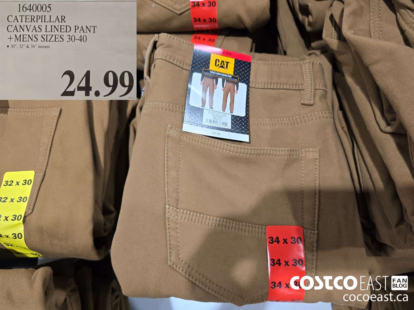 1640005 CATERPILLAR FLEECE LINED PANT +MENS SIZES 30-40 $24.99