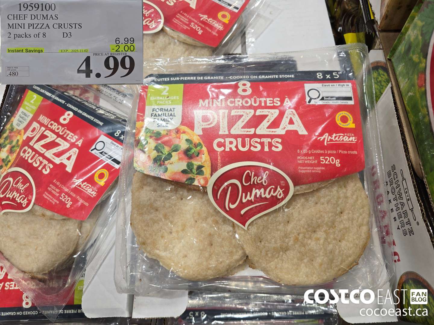 1959100 CHEF DUMAS MINI PIZZA CRUSTS 2 packs of 8 ($2.00 INSTANT SAVINGS EXPIRES ON 2025-11-02) $4.99