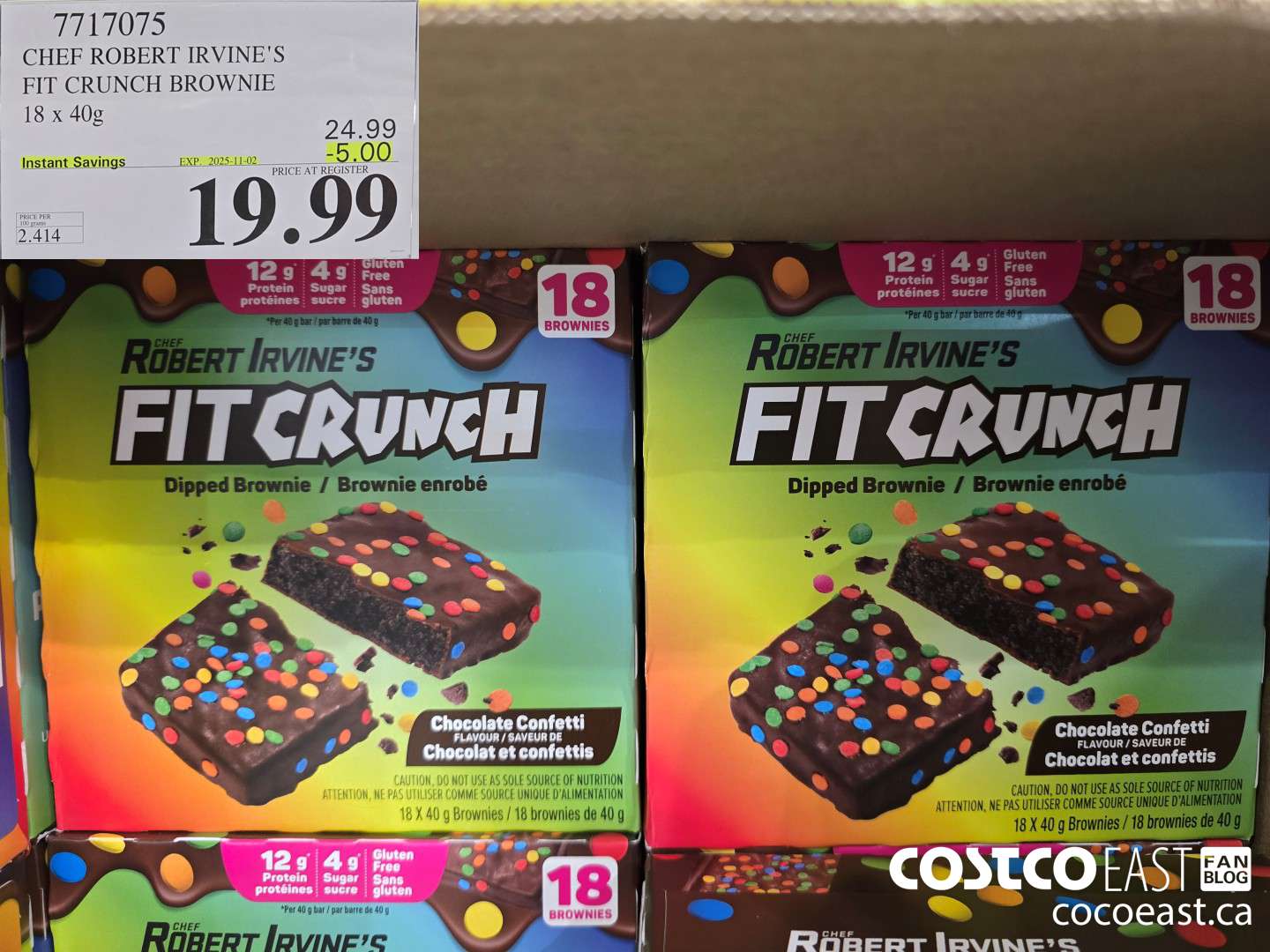 7717075 CHEF ROBERT IRVINE'S FIT CRUNCH BROWNIE 18 x 40G ($5.00 INSTANT SAVINGS EXPIRES ON 2025-11-02) $19.99