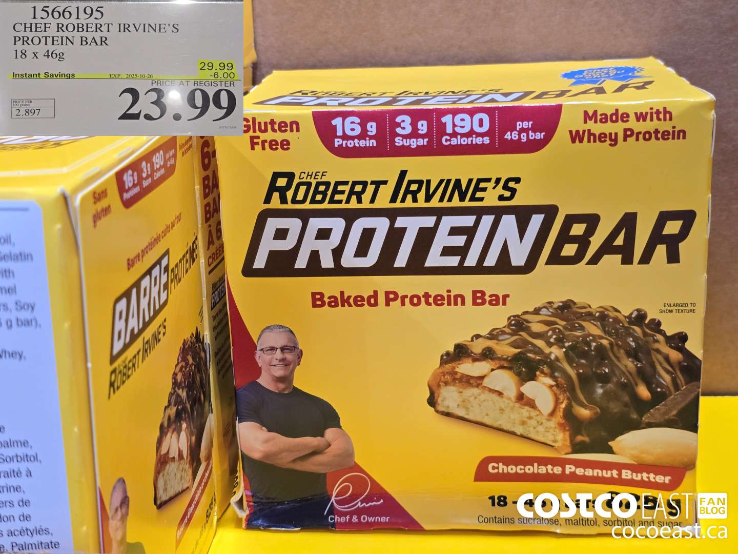 1566195 CHEF ROBERT IRVINE'S PROTEIN BAR 18 x 46 g ($6.00 INSTANT SAVINGS EXPIRES ON 2025-10-26) $23.99