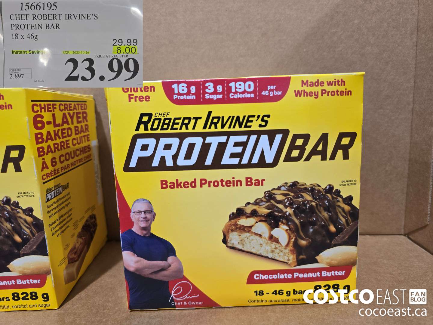 1566195 CHEF ROBERT IRVINE'S PROTEIN BAR 18 x 46 g ($6.00 INSTANT SAVINGS EXPIRES ON 2025-10-26) $23.99