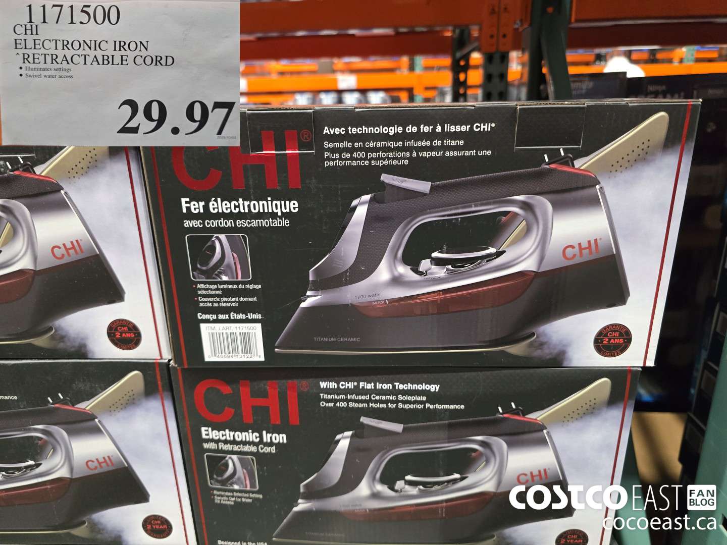 1171500 CHI ELECTRONIC IRON RETRACTABLE CORD $29.97