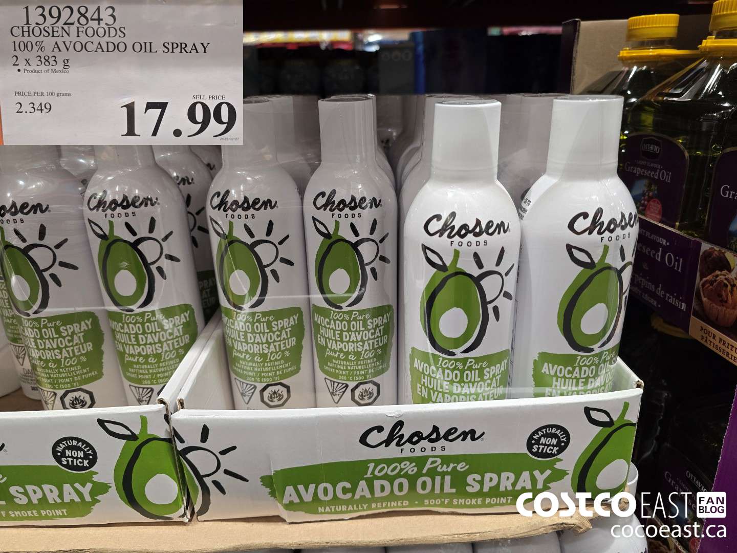 1392843 CHOSEN FOODS 100% AVOCADO OIL SPRAY 2 x 383 G $17.99