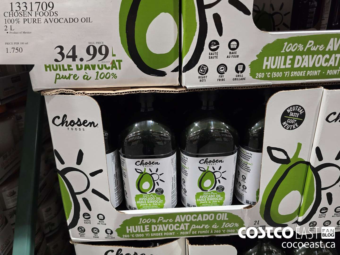 1331709 CHOSEN FOODS 100% PURE AVOCADO OIL 2 L $34.99