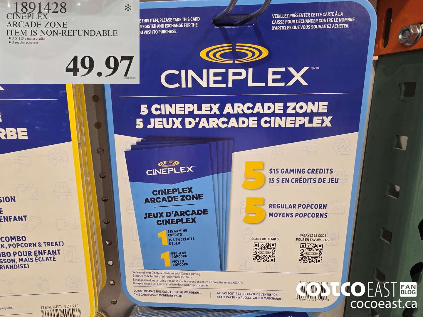 1891428 CINEPLEX ARCADE ZONE ITEM IS NON-REFUNDABLE $49.97