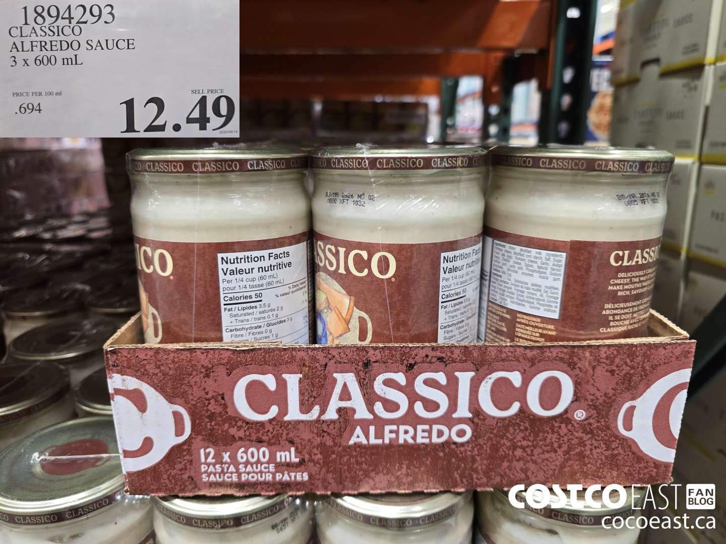 1894293 CLASSICO ALFREDO SAUCE 3 x 600 mL $12.49
