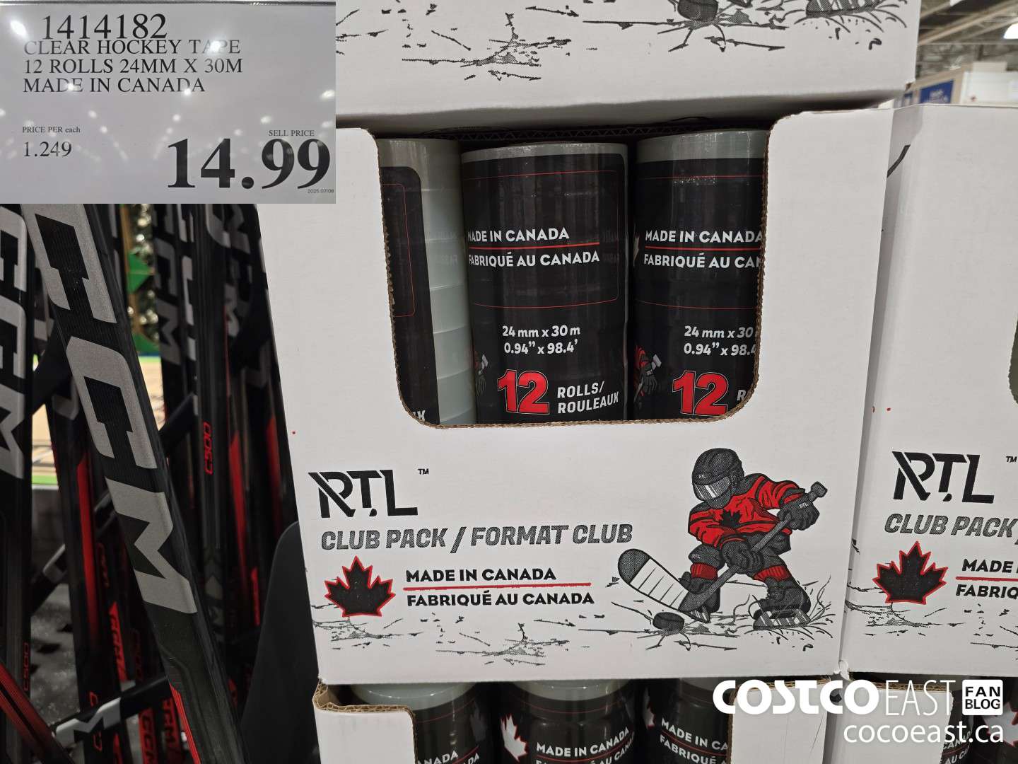 1414182 CLEAR HOCKEY TAPE 12 ROLLS 24mm X 30m MADE IN CANADA $14.99