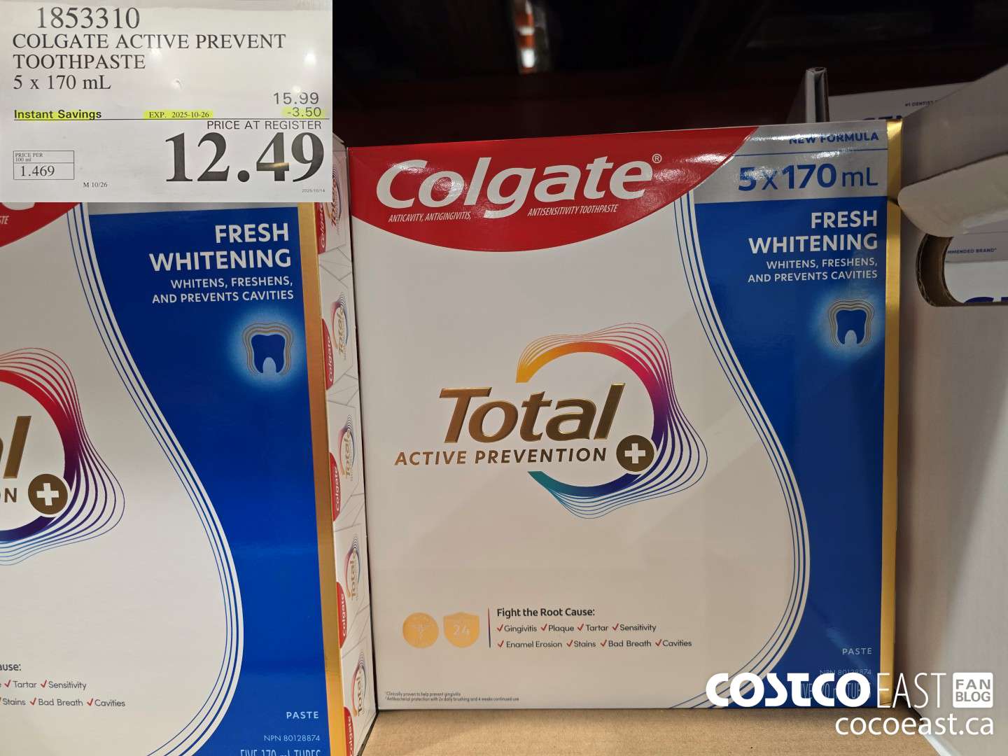 1853310 COLGATE ACTIVE PREVENT TOOTHPASTE 5 x 170 mL ($3.50 INSTANT SAVINGS EXPIRES ON 2025-10-26) $12.49