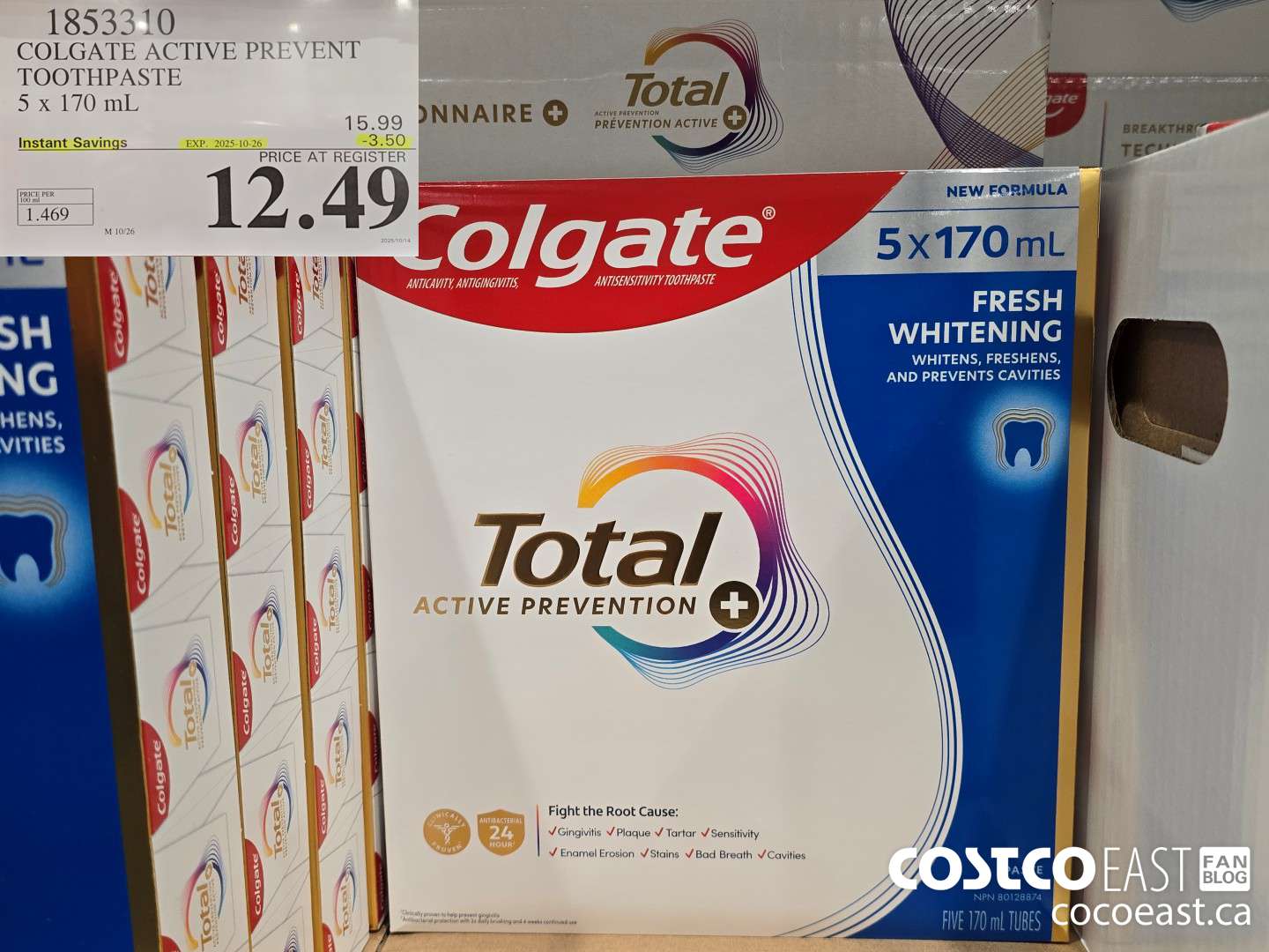 1853310 COLGATE ACTIVE PREVENT TOOTHPASTE 5 x 170 mL ($3.50 INSTANT SAVINGS EXPIRES ON 2025-10-26) $12.49