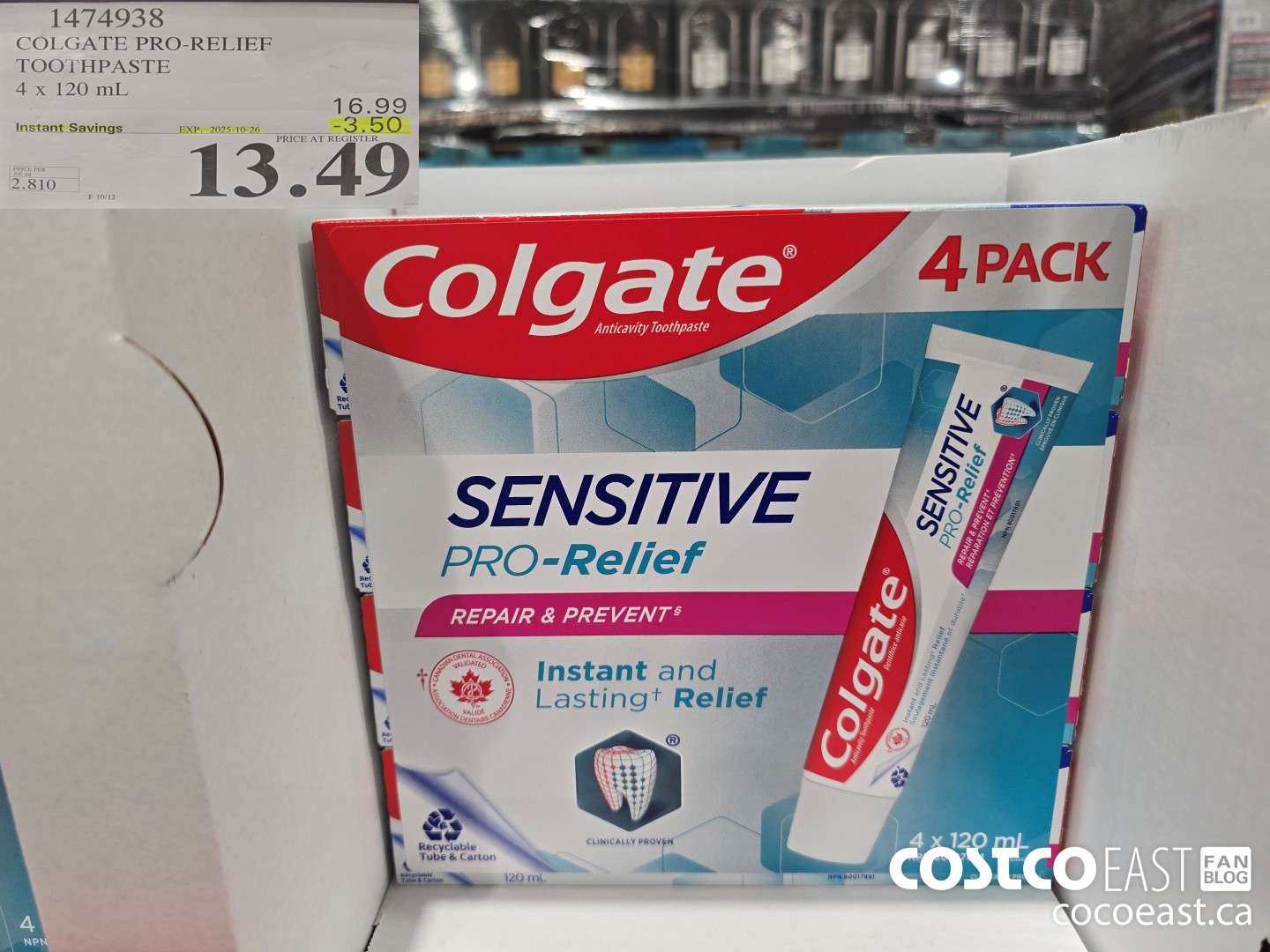1474938 COLGATE PRO-RELIEF TOOTHPASTE 4x 120 mL ($3.50 INSTANT SAVINGS EXPIRES ON 2025-10-26) $13.49