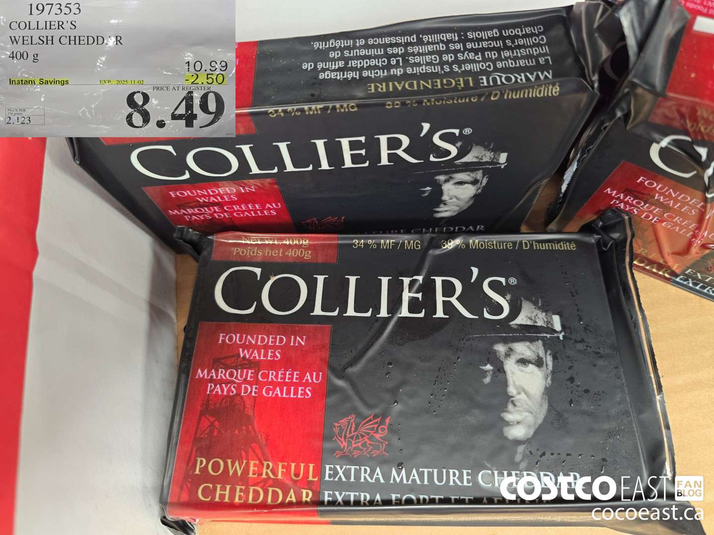 197353 COLLIER'S WELSH CHEDDAR 400 g ($2.50 INSTANT SAVINGS EXPIRES ON 2025-11-02) $8.49
